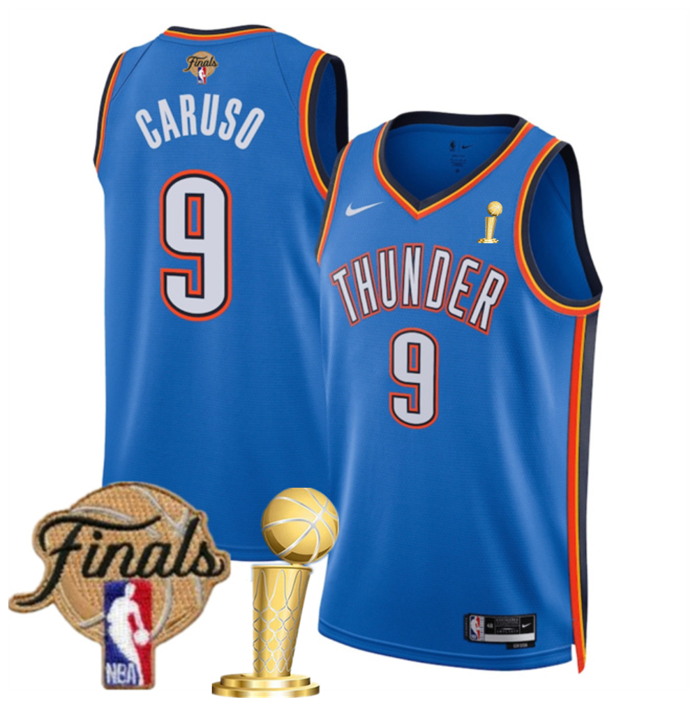 Men's Oklahoma City Thunder #9 Alex Caruso Blue 2025 Finals Champions Icon Edition Stitched Basketball Jersey Men's Oklahoma City Thunder #9 Alex Caruso Blue 2025 Finals Champions Icon Edition Stitched Basketball Jersey