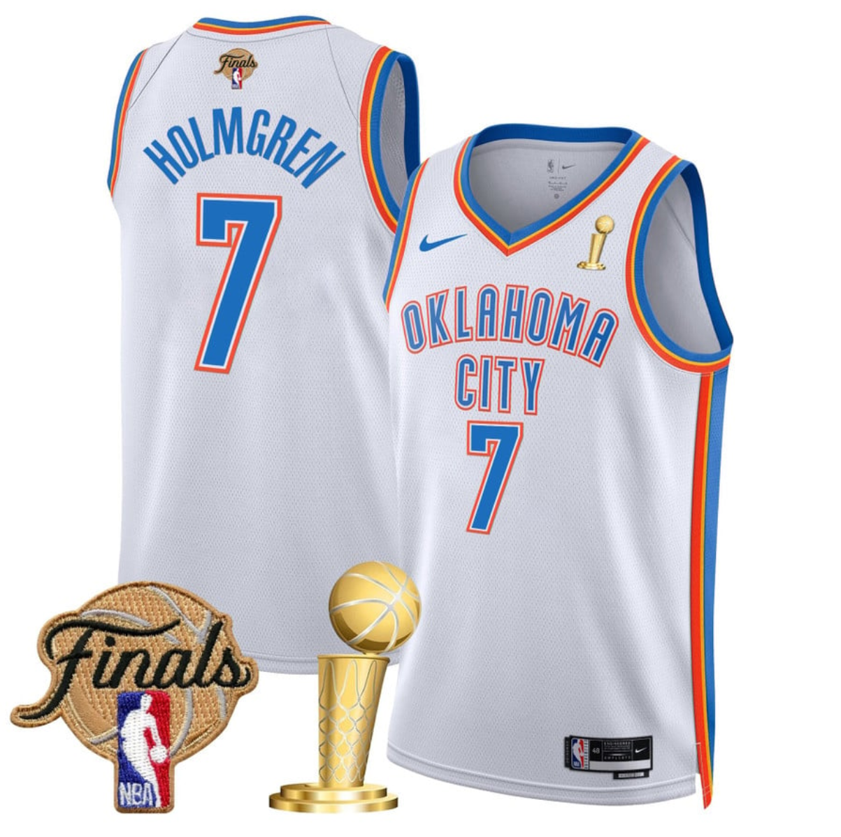 Men's Oklahoma City Thunder #7 Chet Holmgren White 2025 Finals Champions Association Edition Stitched Basketball Jersey Men's Oklahoma City Thunder #7 Chet Holmgren White 2025 Finals Champions Association Edition Stitched Basketball Jersey