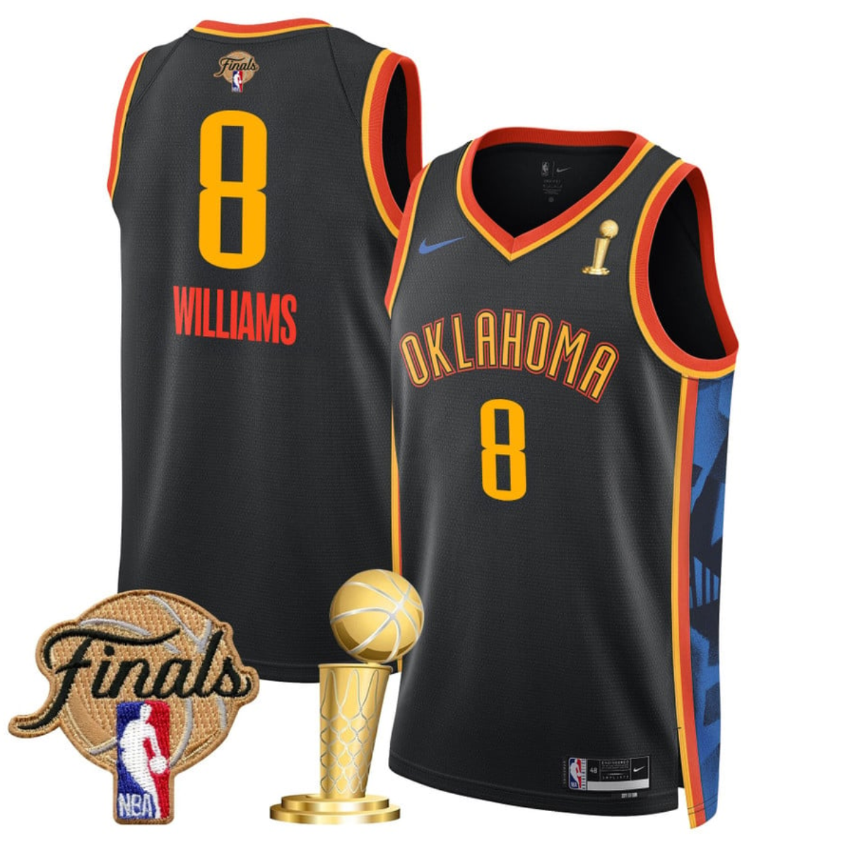Men's Oklahoma City Thunder #8 Jalen Williams Black 2025 Finals Champions City Edition Stitched Basketball Jersey Men's Oklahoma City Thunder #8 Jalen Williams Black 2025 Finals Champions City Edition Stitched Basketball Jersey