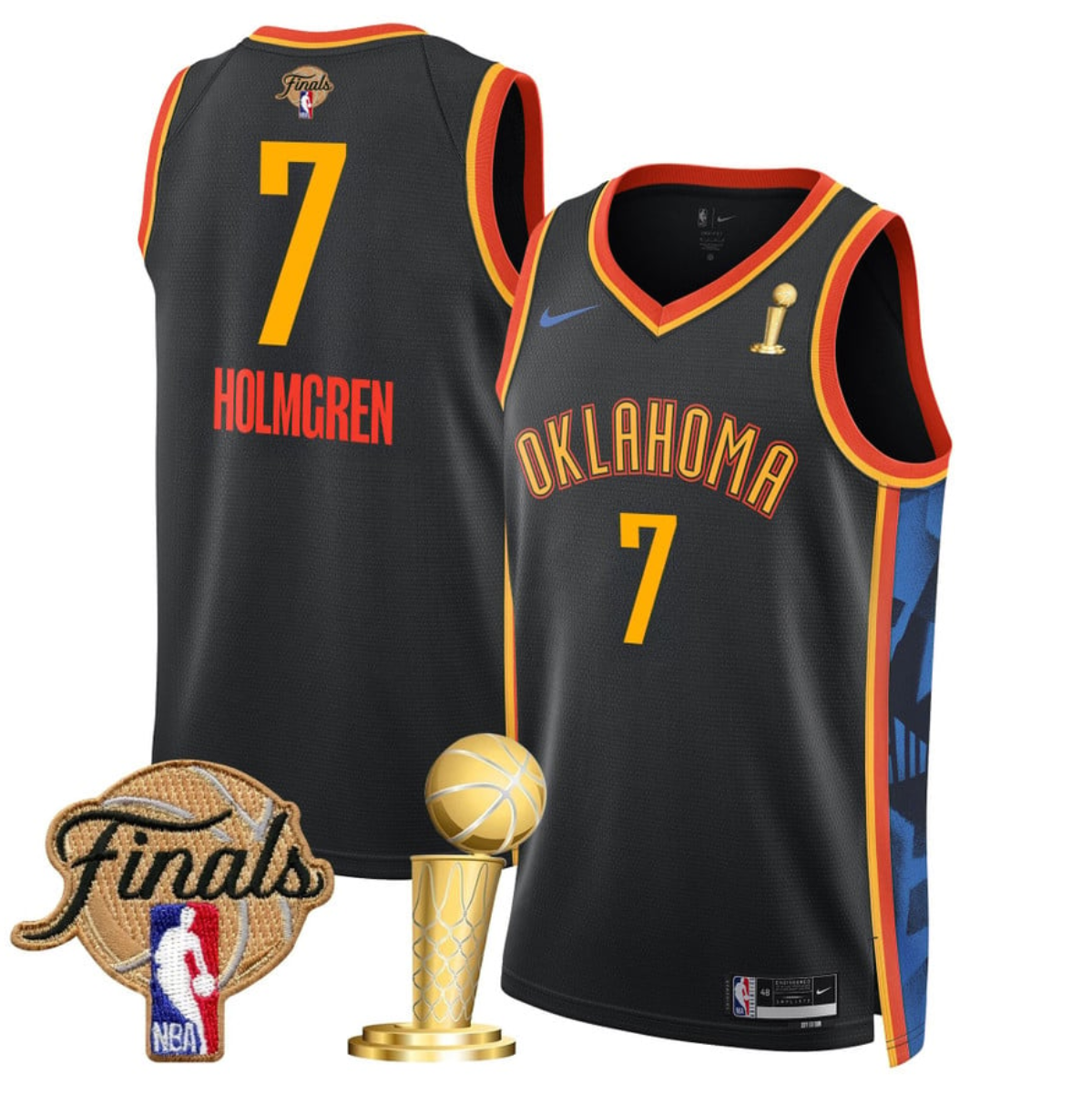 Men's Oklahoma City Thunder #7 Chet Holmgren Black 2025 Finals Champions City Edition Stitched Basketball Jersey Men's Oklahoma City Thunder #7 Chet Holmgren Black 2025 Finals Champions City Edition Stitched Basketball Jersey