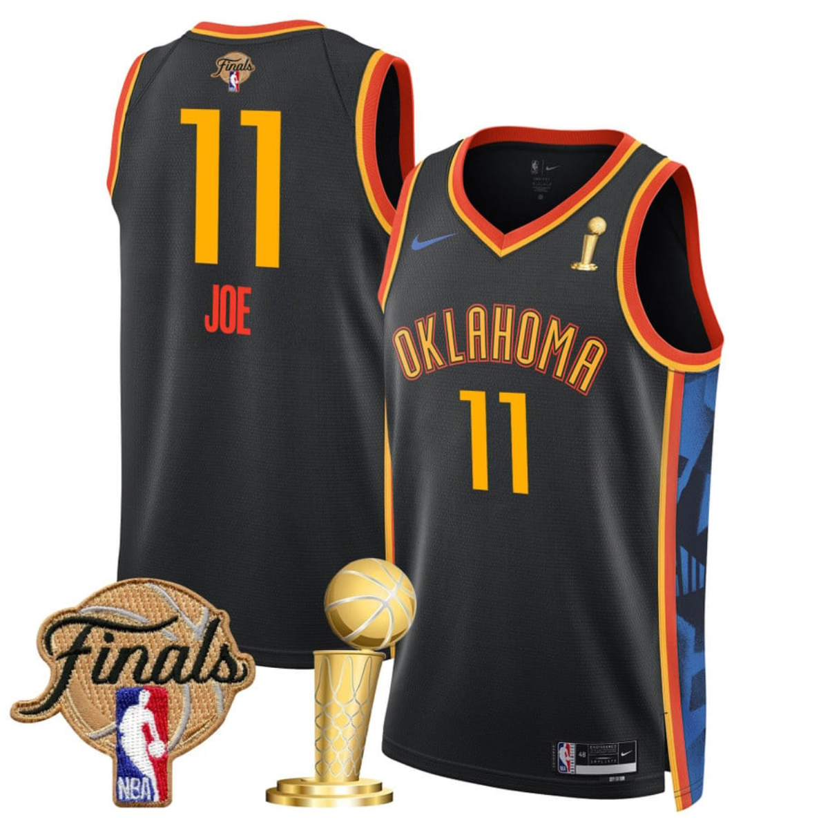 Men's Oklahoma City Thunder #11 Isaiah Joe Black 2025 Finals Champions City Edition Stitched Basketball Jersey