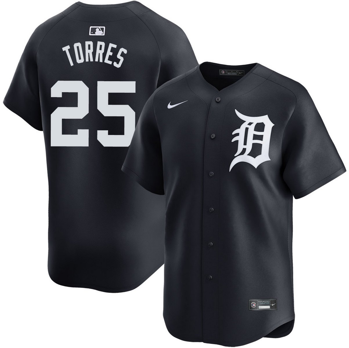 Men's Detroit Tigers #25 Gleyber Torres Black Limited Stitched Baseball Jersey Men's Detroit Tigers #25 Gleyber Torres Black Limited Stitched Baseball Jersey