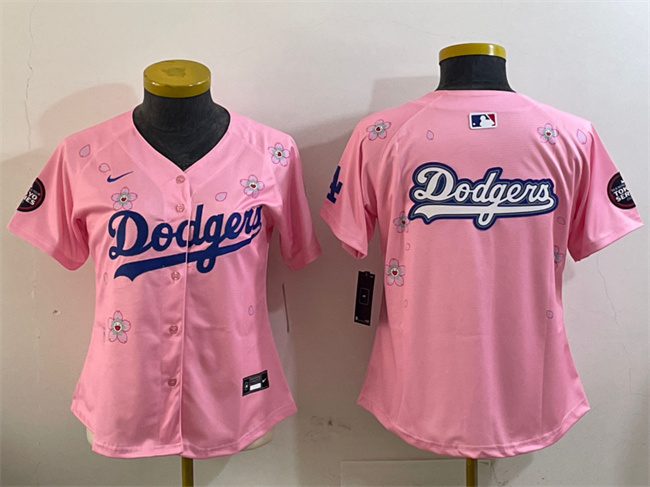 Women's Los Angeles Dodgers Team Big Logo Pink 2025 Tokyo Series Limited Stitched Baseball Jersey(Run Small) Women's Los Angeles Dodgers Team Big Logo Pink 2025 Tokyo Series Limited Stitched Baseball Jersey(Run Small)