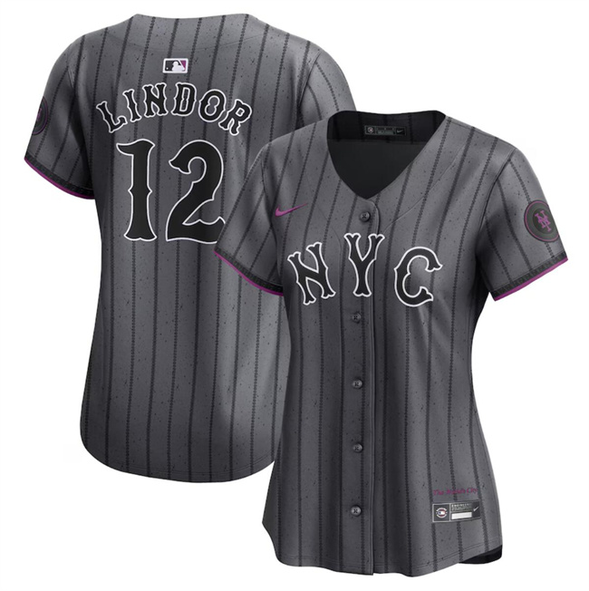 Women's New York Mets #12 Francisco Lindor Graphite 2024 City Connect Limited Stitched Baseball Jersey(Run Small) Women's New York Mets #12 Francisco Lindor Graphite 2024 City Connect Limited Stitched Baseball Jersey(Run Small)