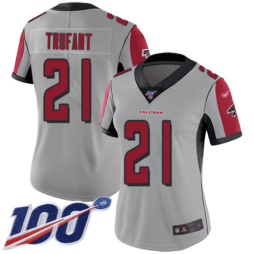 Nike Falcons #21 Desmond Trufant Silver Women's Stitched NFL Limited Inverted Legend 100th Season Jersey Nike Falcons #21 Desmond Trufant Silver Women's Stitched NFL Limited Inverted Legend 100th Season Jersey