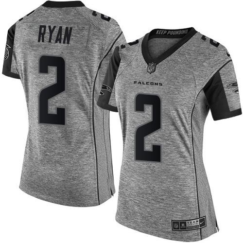 Nike Falcons #2 Matt Ryan Gray Women's Stitched NFL Limited Gridiron Gray Jersey Nike Falcons #2 Matt Ryan Gray Women's Stitched NFL Limited Gridiron Gray Jersey