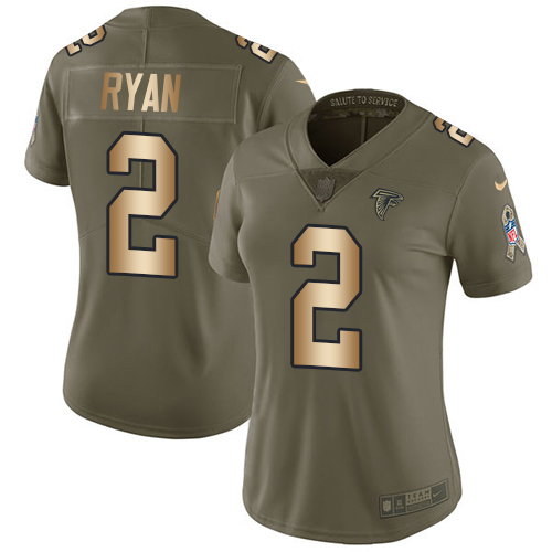 Nike Falcons #2 Matt Ryan Olive/Gold Women's Stitched NFL Limited 2017 Salute to Service Jersey Nike Falcons #2 Matt Ryan Olive/Gold Women's Stitched NFL Limited 2017 Salute to Service Jersey
