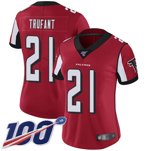 Nike Falcons #21 Desmond Trufant Red Team Color Women's Stitched NFL 100th Season Vapor Limited Jersey Nike Falcons #21 Desmond Trufant Red Team Color Women's Stitched NFL 100th Season Vapor Limited Jersey