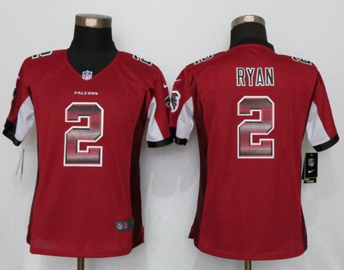 Nike Falcons #2 Matt Ryan Red Team Color Women's Stitched NFL Elite Strobe Jersey Nike Falcons #2 Matt Ryan Red Team Color Women's Stitched NFL Elite Strobe Jersey