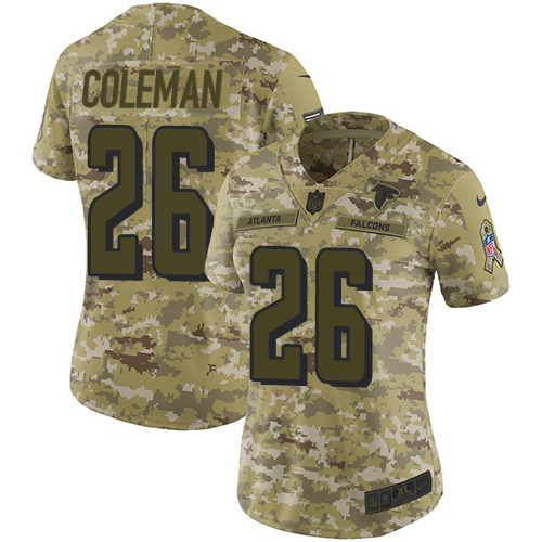 Nike Falcons #26 Tevin Coleman Camo Women's Stitched NFL Limited 2018 Salute to Service Jersey Nike Falcons #26 Tevin Coleman Camo Women's Stitched NFL Limited 2018 Salute to Service Jersey