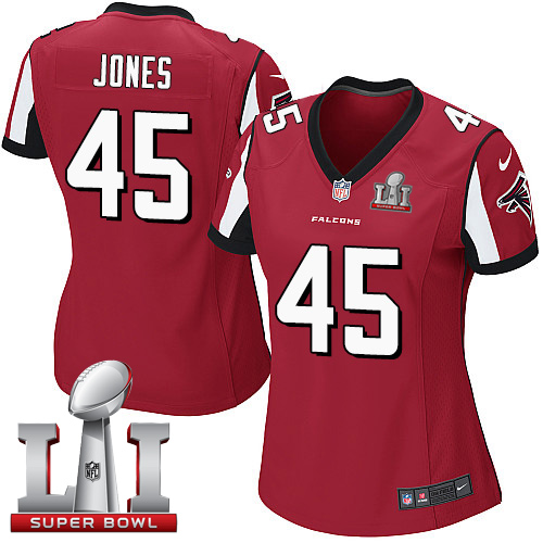 Nike Falcons #45 Deion Jones Red Team Color Super Bowl LI 51 Women's Stitched NFL Elite Jersey Nike Falcons #45 Deion Jones Red Team Color Super Bowl LI 51 Women's Stitched NFL Elite Jersey