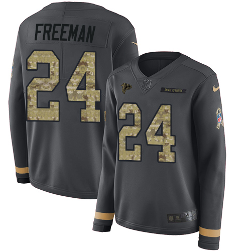Nike Falcons #24 Devonta Freeman Anthracite Salute to Service Women's Stitched NFL Limited Therma Long Sleeve Jersey Nike Falcons #24 Devonta Freeman Anthracite Salute to Service Women's Stitched NFL Limited Therma Long Sleeve Jersey