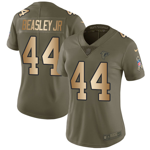 Nike Falcons #44 Vic Beasley Jr Olive/Gold Women's Stitched NFL Limited 2017 Salute to Service Jersey Nike Falcons #44 Vic Beasley Jr Olive/Gold Women's Stitched NFL Limited 2017 Salute to Service Jersey