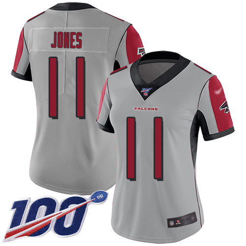 Nike Falcons #11 Julio Jones Silver Women's Stitched NFL Limited Inverted Legend 100th Season Jersey Nike Falcons #11 Julio Jones Silver Women's Stitched NFL Limited Inverted Legend 100th Season Jersey