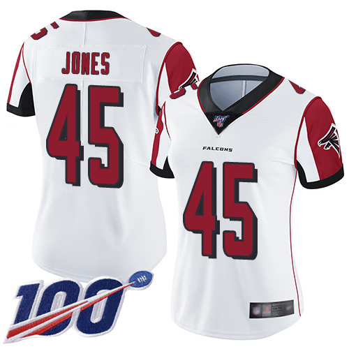 Nike Falcons #45 Deion Jones White Women's Stitched NFL 100th Season Vapor Limited Jersey Nike Falcons #45 Deion Jones White Women's Stitched NFL 100th Season Vapor Limited Jersey