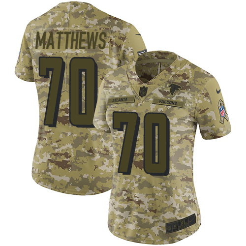 Nike Falcons #70 Jake Matthews Camo Women's Stitched NFL Limited 2018 Salute to Service Jersey Nike Falcons #70 Jake Matthews Camo Women's Stitched NFL Limited 2018 Salute to Service Jersey
