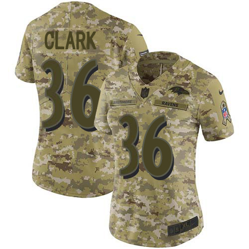 Nike Ravens #36 Chuck Clark Camo Women's Stitched NFL Limited 2018 Salute To Service Jersey Nike Ravens #36 Chuck Clark Camo Women's Stitched NFL Limited 2018 Salute To Service Jersey