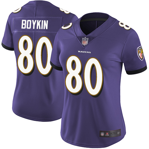Nike Ravens #80 Miles Boykin Purple Team Color Women's Stitched NFL Vapor Untouchable Limited Jersey Nike Ravens #80 Miles Boykin Purple Team Color Women's Stitched NFL Vapor Untouchable Limited Jersey
