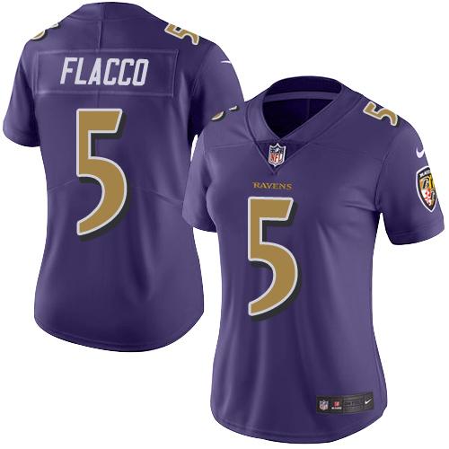 Nike Ravens #5 Joe Flacco Purple Women's Stitched NFL Limited Rush Jersey Nike Ravens #5 Joe Flacco Purple Women's Stitched NFL Limited Rush Jersey