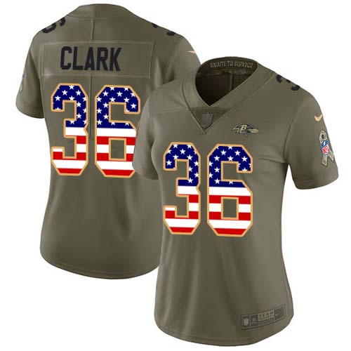 Nike Ravens #36 Chuck Clark Olive/USA Flag Women's Stitched NFL Limited 2017 Salute To Service Jersey Nike Ravens #36 Chuck Clark Olive/USA Flag Women's Stitched NFL Limited 2017 Salute To Service Jersey
