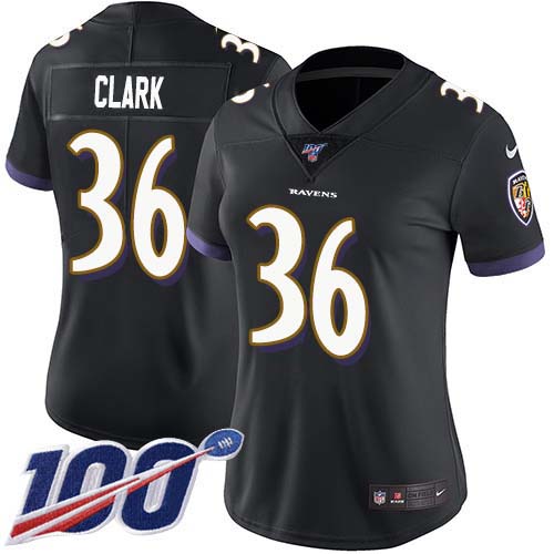 Nike Ravens #36 Chuck Clark Black Alternate Women's Stitched NFL 100th Season Vapor Untouchable Limited Jersey Nike Ravens #36 Chuck Clark Black Alternate Women's Stitched NFL 100th Season Vapor Untouchable Limited Jersey