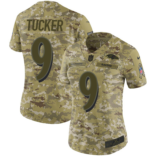 Nike Ravens #9 Justin Tucker Camo Women's Stitched NFL Limited 2018 Salute to Service Jersey Nike Ravens #9 Justin Tucker Camo Women's Stitched NFL Limited 2018 Salute to Service Jersey