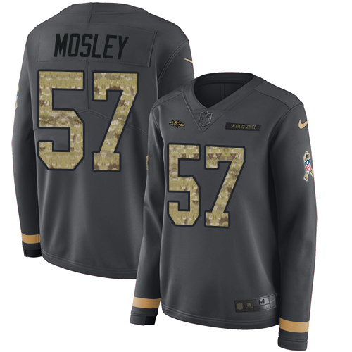 Nike Ravens #57 C.J. Mosley Anthracite Salute to Service Women's Stitched NFL Limited Therma Long Sleeve Jersey Nike Ravens #57 C.J. Mosley Anthracite Salute to Service Women's Stitched NFL Limited Therma Long Sleeve Jersey