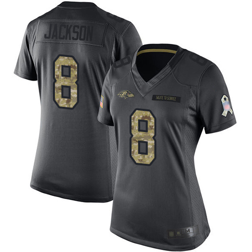 Nike Ravens #8 Lamar Jackson Black Women's Stitched NFL Limited 2016 Salute to Service Jersey