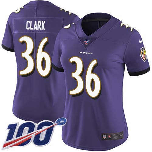 Nike Ravens #36 Chuck Clark Purple Team Color Women's Stitched NFL 100th Season Vapor Untouchable Limited Jersey Nike Ravens #36 Chuck Clark Purple Team Color Women's Stitched NFL 100th Season Vapor Untouchable Limited Jersey