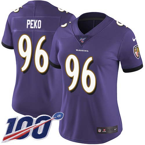Nike Ravens #96 Domata Peko Sr Purple Team Color Women's Stitched NFL 100th Season Vapor Untouchable Limited Jersey Nike Ravens #96 Domata Peko Sr Purple Team Color Women's Stitched NFL 100th Season Vapor Untouchable Limited Jersey