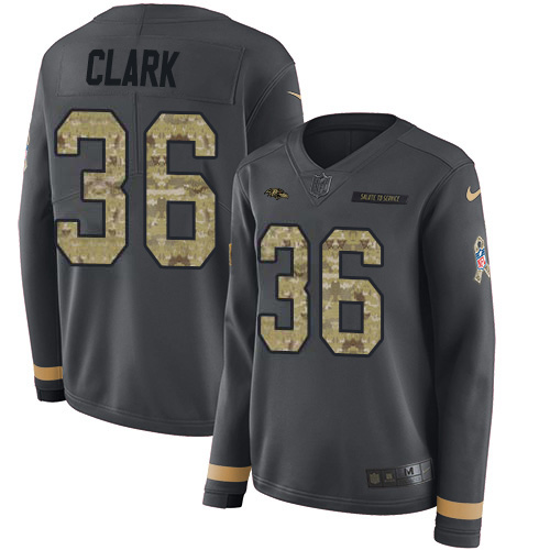 Nike Ravens #36 Chuck Clark Anthracite Salute to Service Women's Stitched NFL Limited Therma Long Sleeve Jersey Nike Ravens #36 Chuck Clark Anthracite Salute to Service Women's Stitched NFL Limited Therma Long Sleeve Jersey