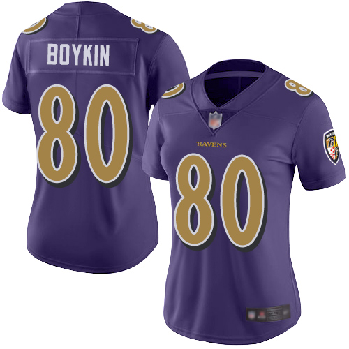 Nike Ravens #80 Miles Boykin Purple Women's Stitched NFL Limited Rush Jersey Nike Ravens #80 Miles Boykin Purple Women's Stitched NFL Limited Rush Jersey