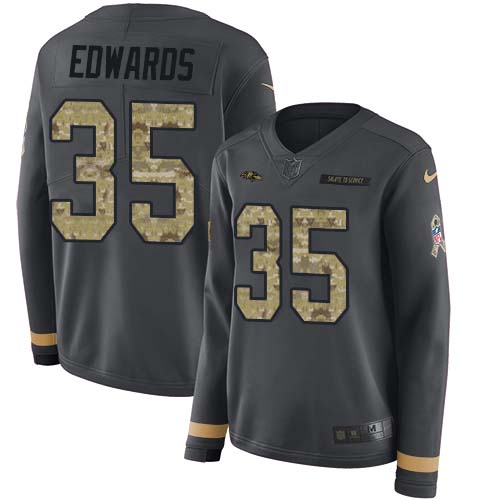 Nike Ravens #35 Gus Edwards Anthracite Salute to Service Women's Stitched NFL Limited Therma Long Sleeve Jersey Nike Ravens #35 Gus Edwards Anthracite Salute to Service Women's Stitched NFL Limited Therma Long Sleeve Jersey