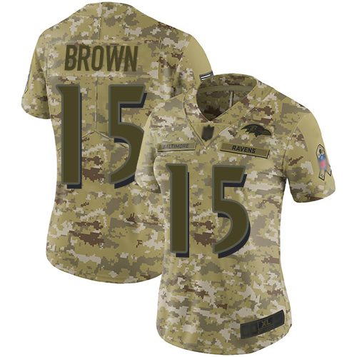 Nike Ravens #15 Marquise Brown Camo Women's Stitched NFL Limited 2018 Salute to Service Jersey Nike Ravens #15 Marquise Brown Camo Women's Stitched NFL Limited 2018 Salute to Service Jersey