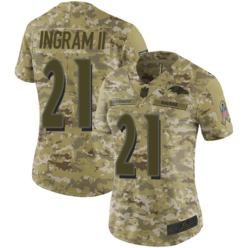Nike Ravens #21 Mark Ingram II Camo Women's Stitched NFL Limited 2018 Salute to Service Jersey Nike Ravens #21 Mark Ingram II Camo Women's Stitched NFL Limited 2018 Salute to Service Jersey