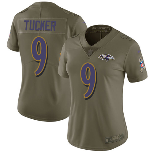 Nike Ravens #9 Justin Tucker Olive Women's Stitched NFL Limited 2017 Salute to Service Jersey Nike Ravens #9 Justin Tucker Olive Women's Stitched NFL Limited 2017 Salute to Service Jersey