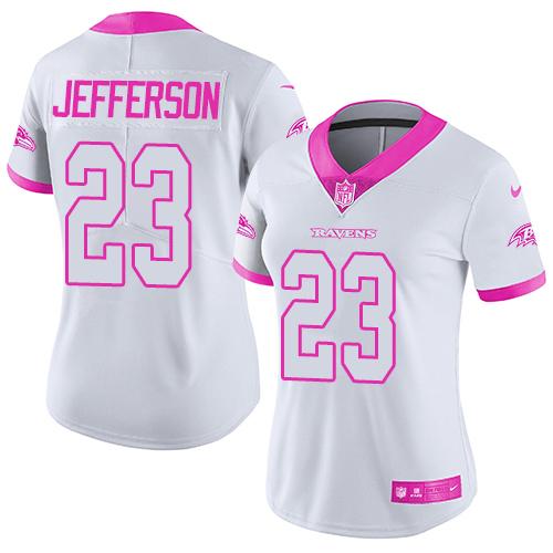 Nike Ravens #23 Tony Jefferson White/Pink Women's Stitched NFL Limited Rush Fashion Jersey Nike Ravens #23 Tony Jefferson White/Pink Women's Stitched NFL Limited Rush Fashion Jersey