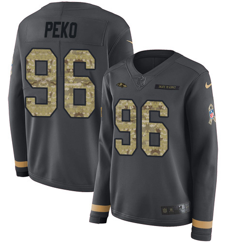 Nike Ravens #96 Domata Peko Sr Anthracite Salute to Service Women's Stitched NFL Limited Therma Long Sleeve Jersey Nike Ravens #96 Domata Peko Sr Anthracite Salute to Service Women's Stitched NFL Limited Therma Long Sleeve Jersey
