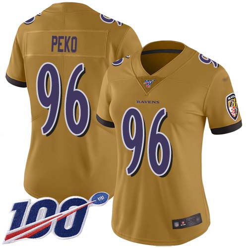 Nike Ravens #96 Domata Peko Sr Gold Women's Stitched NFL Limited Inverted Legend 100th Season Jersey Nike Ravens #96 Domata Peko Sr Gold Women's Stitched NFL Limited Inverted Legend 100th Season Jersey