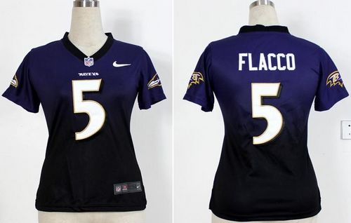 Nike Ravens #5 Joe Flacco Purple/Black Women's Stitched NFL Elite Fadeaway Fashion Jersey Nike Ravens #5 Joe Flacco Purple/Black Women's Stitched NFL Elite Fadeaway Fashion Jersey