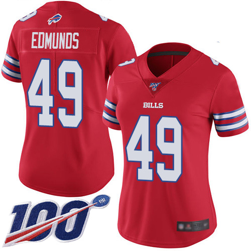 Nike Bills #49 Tremaine Edmunds Red Women's Stitched NFL Limited Rush 100th Season Jersey Nike Bills #49 Tremaine Edmunds Red Women's Stitched NFL Limited Rush 100th Season Jersey