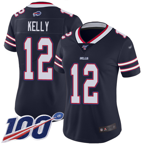 Nike Bills #12 Jim Kelly Navy Women's Stitched NFL Limited Inverted Legend 100th Season Jersey Nike Bills #12 Jim Kelly Navy Women's Stitched NFL Limited Inverted Legend 100th Season Jersey