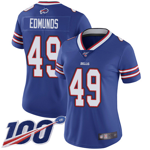 Nike Bills #49 Tremaine Edmunds Royal Blue Team Color Women's Stitched NFL 100th Season Vapor Limited Jersey Nike Bills #49 Tremaine Edmunds Royal Blue Team Color Women's Stitched NFL 100th Season Vapor Limited Jersey