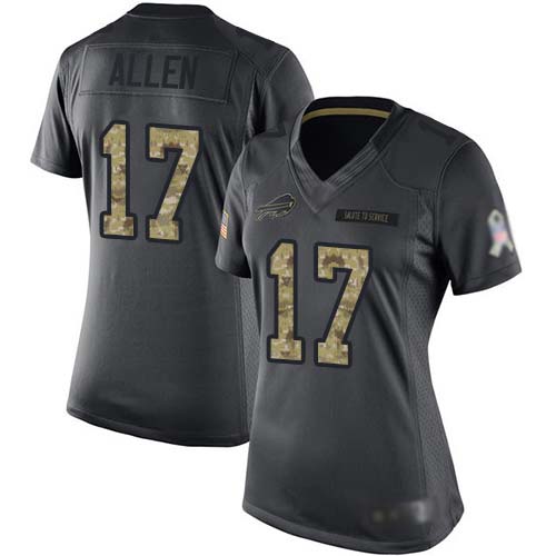Nike Bills #17 Josh Allen Black Women's Stitched NFL Limited 2016 Salute to Service Jersey