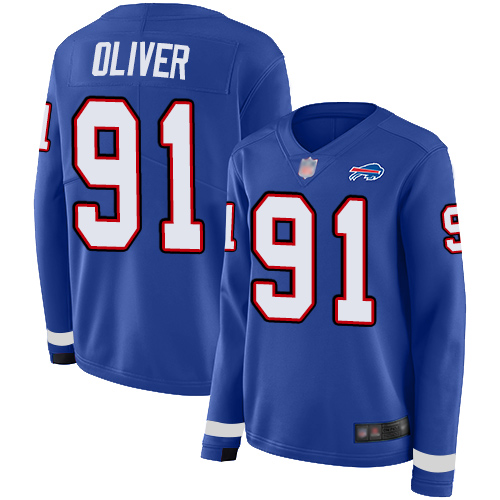 Nike Bills #91 Ed Oliver Royal Blue Team Color Women's Stitched NFL Limited Therma Long Sleeve Jersey Nike Bills #91 Ed Oliver Royal Blue Team Color Women's Stitched NFL Limited Therma Long Sleeve Jersey