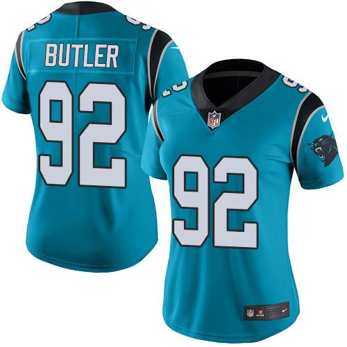 Nike Panthers #92 Vernon Butler Blue Women's Stitched NFL Limited Rush Jersey Nike Panthers #92 Vernon Butler Blue Women's Stitched NFL Limited Rush Jersey