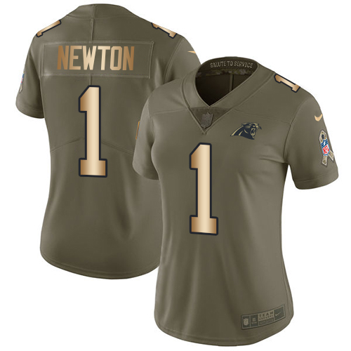 Nike Panthers #1 Cam Newton Olive/Gold Women's Stitched NFL Limited 2017 Salute to Service Jersey Nike Panthers #1 Cam Newton Olive/Gold Women's Stitched NFL Limited 2017 Salute to Service Jersey