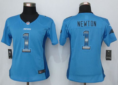 Nike Panthers #1 Cam Newton Blue Alternate Women's Stitched NFL Elite Strobe Jersey Nike Panthers #1 Cam Newton Blue Alternate Women's Stitched NFL Elite Strobe Jersey