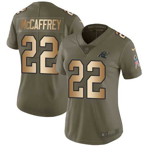 Nike Panthers #22 Christian McCaffrey Olive/Gold Women's Stitched NFL Limited 2017 Salute to Service Jersey Nike Panthers #22 Christian McCaffrey Olive/Gold Women's Stitched NFL Limited 2017 Salute to Service Jersey