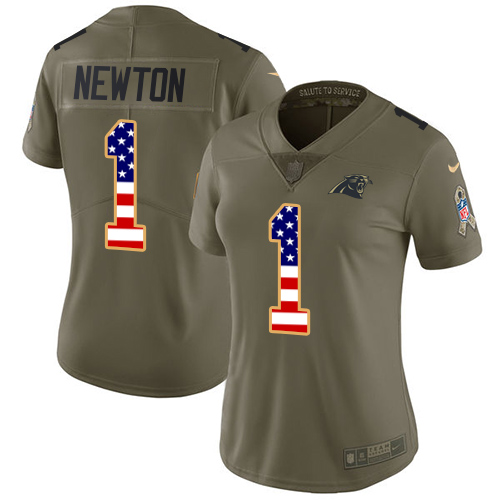 Nike Panthers #1 Cam Newton Olive/USA Flag Women's Stitched NFL Limited 2017 Salute to Service Jersey Nike Panthers #1 Cam Newton Olive/USA Flag Women's Stitched NFL Limited 2017 Salute to Service Jersey